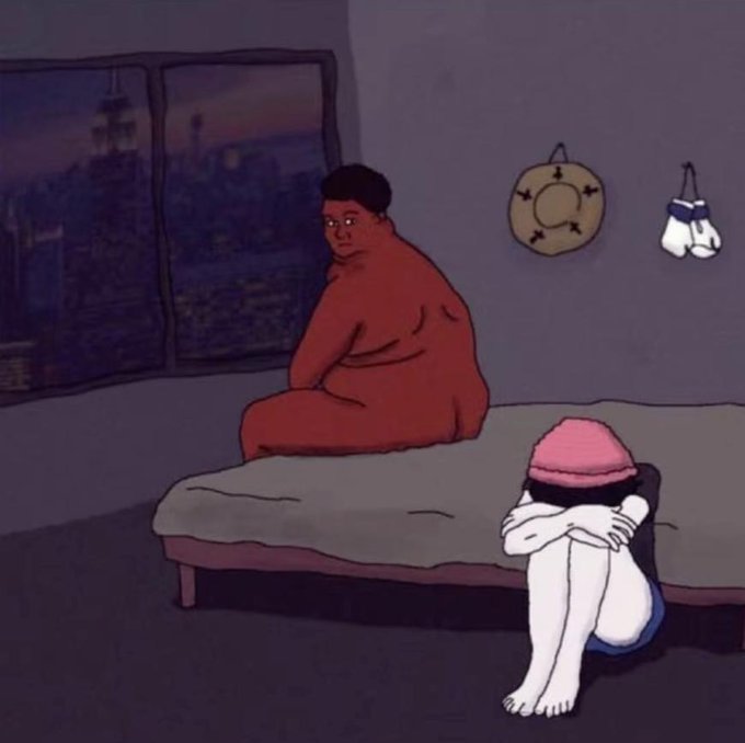 The image features a cartoon illustration of two people sitting on a bed, with one person wearing a pink hat and the other person wearing black shorts. The cartoon character has their arms crossed over their chest as they look at the other person who is sitting next to them. The caption "Babe I swear this was the last order" suggests that there might be an ongoing conversation or interaction between the two characters, possibly related to a recent purchase of a pair of boxing gloves.

The image also includes a window in the background and a chair near it. There are several pairs of shoes scattered around the scene as well. The overall atmosphere seems to be casual and relaxed, with the cartoon characters appearing to be enjoying their time together on the bed.