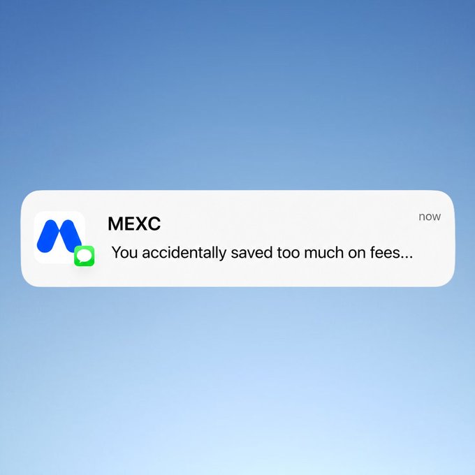 xtf.com message alert with a blue header and white body, stating "MEXC You accidentally saved too much on fees... now."