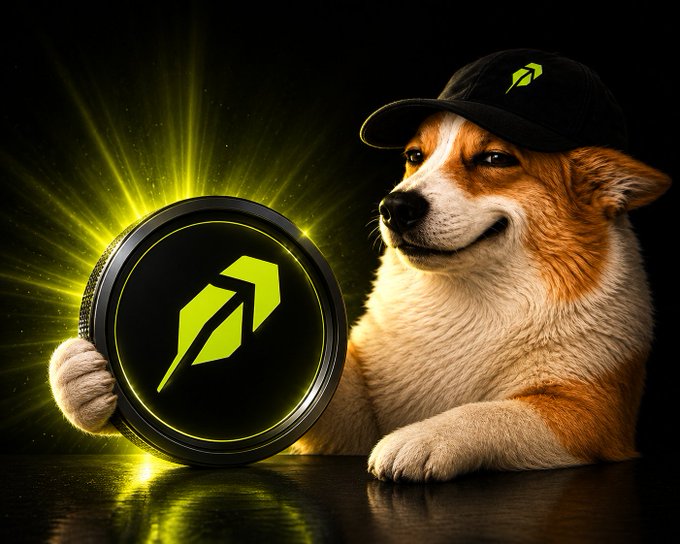 A corgi wearing a black cap with a neon green rocket logo holds a large coin featuring the same rocket emblem, set against a glowing green backdrop. The image ties into the "CashDogs" launch announcement on TradePools at 4 PM UTC, using the rocket symbol to convey excitement about the upcoming release.