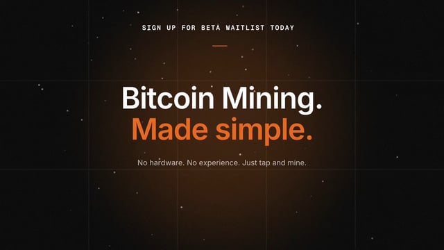The image shows a website with an orange background, featuring a banner that reads " Bitcoin Mining. Made simple." Below the banner, there are two lines of text providing information about Bitcoin mining. The first line states that Bitcoin mining is made simple, while the second line explains that it requires no hardware and just a few minutes to mine Bitcoins.

The image also includes a small image of a computer screen with a keyboard and mouse on top, which could be related to Bitcoin mining or simply an unrelated element in the design.
