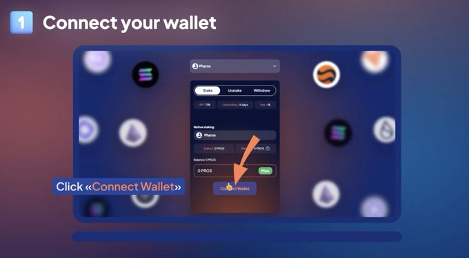 An instructional graphic showing step '1 Connect your wallet' with an arrow pointing to the 'Connect Wallet' button on a web interface, instructing users to 'Click «Connect Wallet»'.