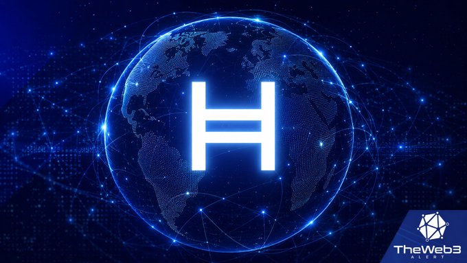A digital graphic featuring a glowing blue wireframe globe with a large white 'H' logo in the center, branded with 'TheWeb3 ALERT' in the bottom right corner.