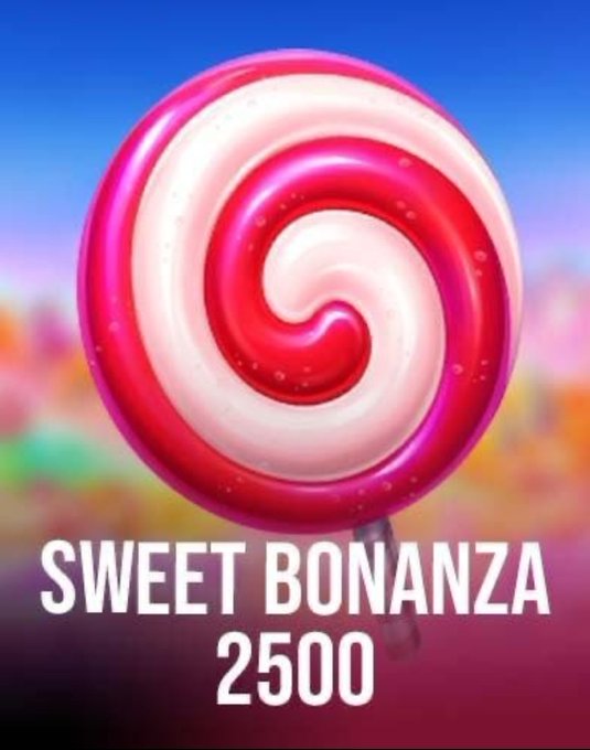 A brightly colored spiral lollipop fills the center above large white text reading “SWEET BONANZA 2500.”