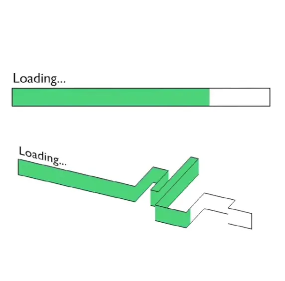 The image displays two "Loading..." progress bars, featuring a flat design on top and a 3D isometric design below, both partially filled with green.