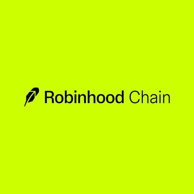 A bright green graphic displaying the Robinhood Chain logo with a black feather icon next to the text.