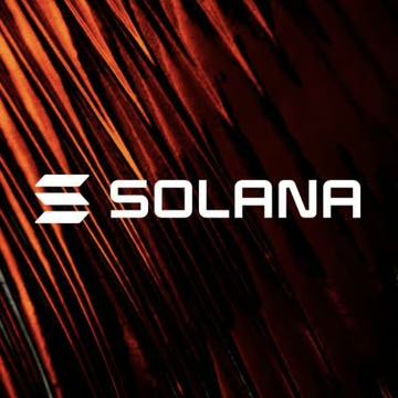 The image displays the "SOLANA" wordmark alongside its distinctive logo against a dark, textured background with reddish-orange streaks, visually tying to the post about strong inflows into spot Solana ETFs and increased $SOL trading activity.