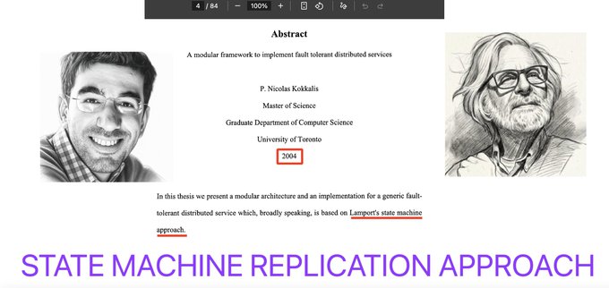 A 2004 Master's thesis by P. Nicolas Kokkalis titled "A modular framework to implement fault tolerant distributed services" approaches the topic via a Lamport's state machine, foreshadowing his future work on Smartcontracts.