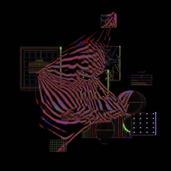 A psychedelic neon line-art illustration of a tiger on a black background with geometric shapes in pink, green, and blue.