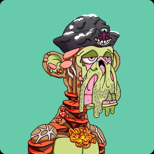 The image features a cartoon character wearing a pirate hat, which has an anchor on its head. The character appears to be a monkey with a face painted on it, giving it a unique appearance. The background of the image is green, providing a contrast to the colorful and detailed character. There are no texts or other objects in the image, making the focus solely on the cartoon character and its pirate hat.