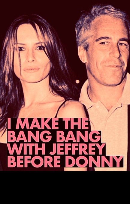A manipulated image with text overlay reading 'I MAKE THE BANG BANG WITH JEFFREY BEFORE DONNY' showing two people at an event.