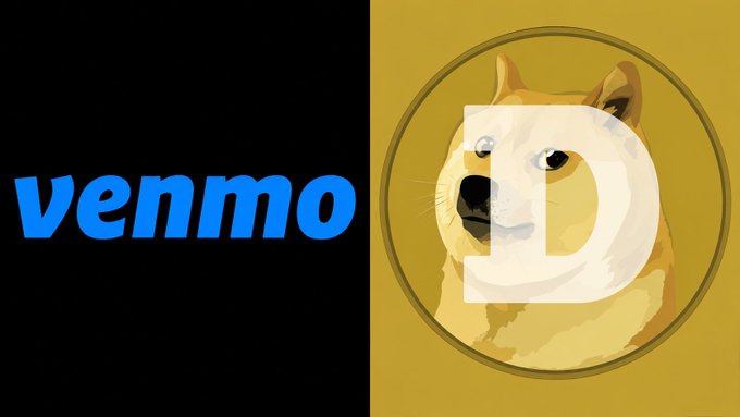 The image features a cartoon dog with a blue background, which has the word "DOGE" written above its head. The text "VENMO" is also present in the image. The caption below the image reads "Hundreds of millions of people could soon have access to buy DOGE on Venmo or PayPal." This suggests that there might be a new trend where people are buying and selling dog-themed items, such as dog breeds or dog toys, online using platforms like Venmo or PayPal.