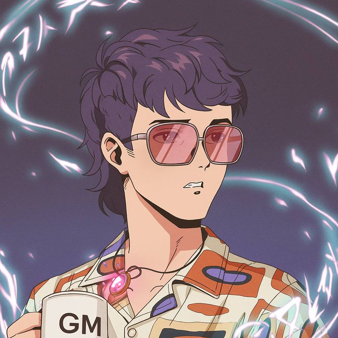 A man with short hair wearing sunglasses and an orange shirt holding a cup of coffee is depicted prominently in the center of the image, while a text overlay indicates that GDM's trading snapshot shows significant price action, with Bitcoin prices dropping sharply over the past few hours as markets wake up to the day. The conversation around the post emphasizes the current market trends and the rise of cryptocurrency sentiment among traders.