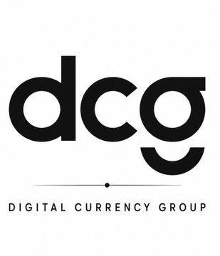 The black and white logo for 'dcg DIGITAL CURRENCY GROUP'.