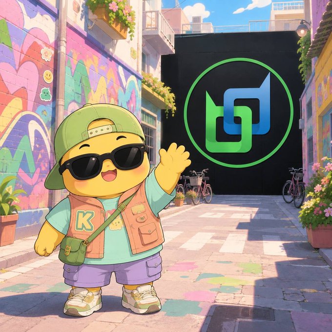 An illustrated yellow cartoon mascot wearing a green cap, sunglasses, and a vest, waving next to a large green and blue 'S' logo against a graffiti-covered street backdrop.