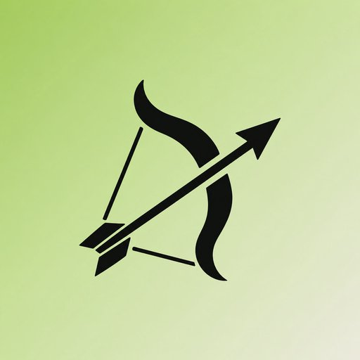 A black silhouette graphic of a bow and arrow against a light green gradient background.
