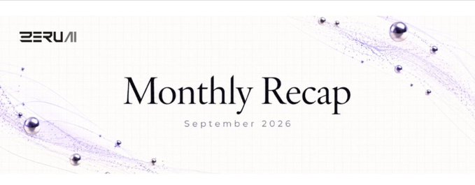 A title slide with a white background displaying 'Monthly Recap September 2026' in elegant text, decorated with purple particle graphics and the 'EERU AI' logo in the top left corner.