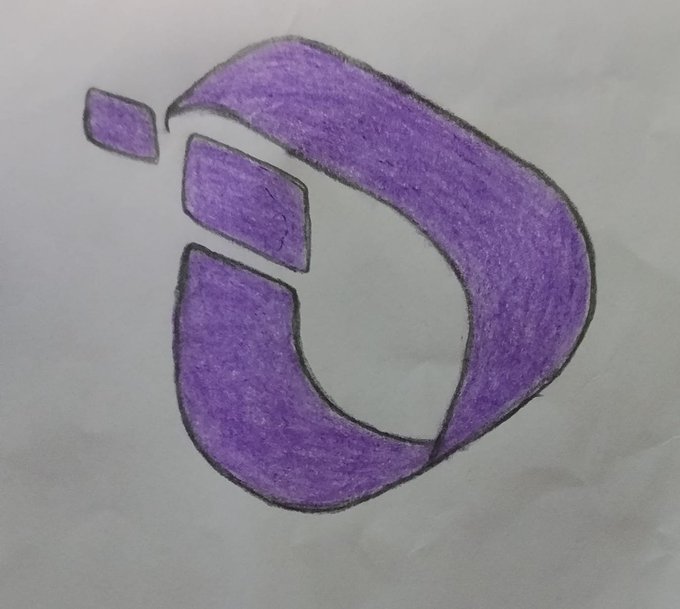 A hand-drawn purple logo on white paper features a stylized curved shape with segmented blocks on its left side, representing the InterLink community branding for the "10M Linkers" campaign. The artwork was created by participant @Muavia1408 (ID: 4410511279) as part of @InterLinkPakistan's initiative celebrating "10M Linkers. One Community. One Future."