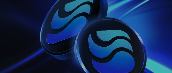 The image features two blue coins with a wave design on them against a dark background, which appears to be a gradient of blue and black colors. The text "Happy new week" is also present in the image.