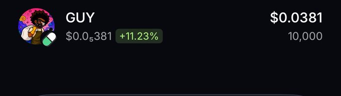 This image shows a crypto wallet for "GUY" with a balance of $0.0381, which ironically is exactly 3 cents. The accompanying post plays on this: "Bro got airdropped 3 cents".