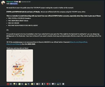 A Discord message about an XTIP20 project requesting token minting on Twitter/X, listing free steps and mentioning Discord and Twitter/X channels.