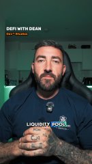 Thumbnail for the 'Defi with Dean' podcast featuring a bearded man in a black 'Liquidity Pool' t-shirt.
