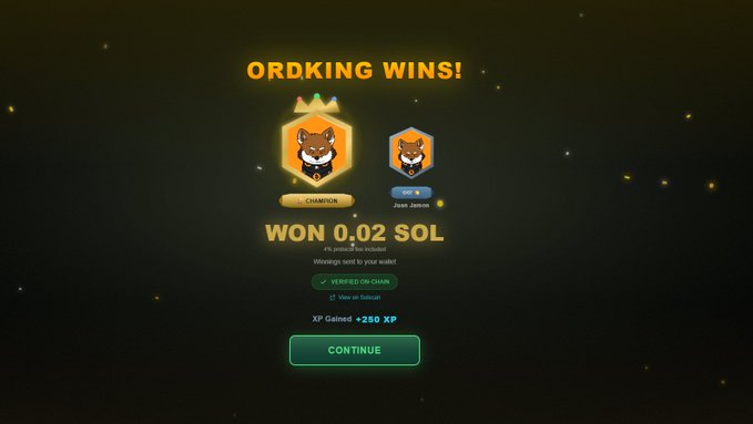 The image presents a computer game interface that features two badges - one in yellow and one in orange, both with a lion's head. The user has won these badges by successfully completing a challenge or puzzle within the game. The text on the screen congratulates the player for their achievement and offers them a prize of $SOL, suggesting it could be a leaderboard or a ranking system for various game elements.