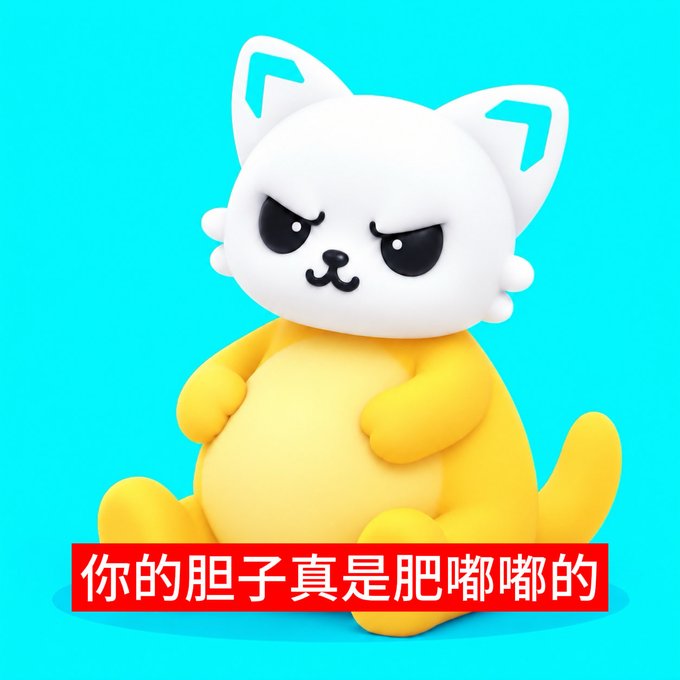 A chubby 3D-rendered white cat with an unamused expression sits against a turquoise background above a red banner reading "你的胆子真是肥嘟噜的" (literally "Your courage/gall is really plump/chubby"). The image visually represents the Chinese internet slang term "胆子肥" (dǎnzi féi), meaning someone is being recklessly bold or audacious—directly satirizing the "Five Signs You're Feeling Extra Bold" list of risky crypto behaviors like carelessly deleting wallets or following unverified trading signals.