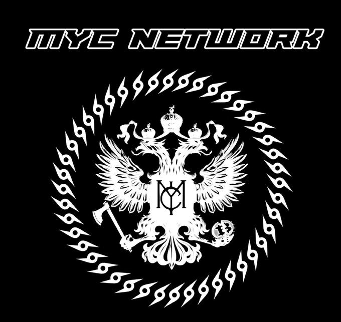 A black and white logo for 'INK NETWORK' displaying a double-headed eagle emblem encircled by a ring of stylized flames.