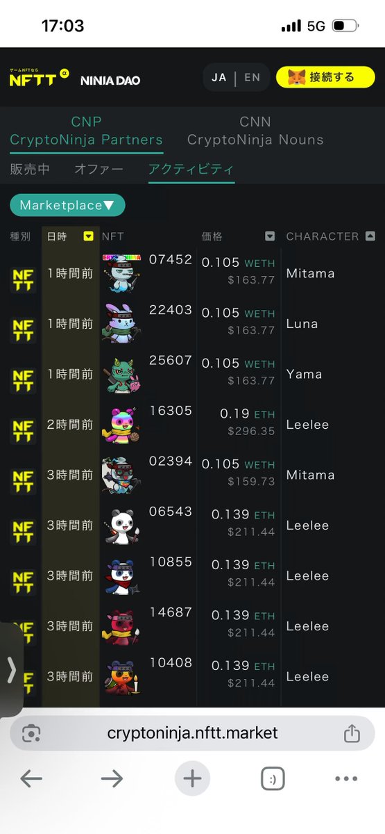 The image shows a phone screen displaying a list of items, likely for sale or information about an item. The text "ぶん気づいてない人多そうだけど、最近、日本ではNFTが売れてます" is present in the image. This suggests that the phone screen might be related to an item or market called NFT, which stands for "Neural Networks Trading Platform". The post also mentions a cryptocurrency named "cryptonika", possibly referring to a specific type of cryptocurrency used within the platform.