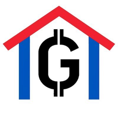 A logo featuring a red house roof outline above a black dollar sign stylized as 'G', flanked by two blue vertical bars resembling the letter 'I'.