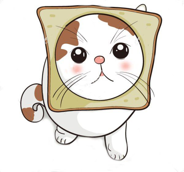 A cute cartoon illustration of a white and brown cat wearing a square pillow cover around its head.