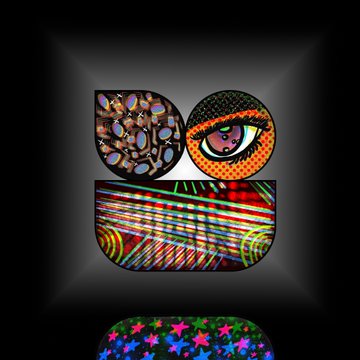 An artistic rendering of the letters 'go' decorated with colorful patterns including leopard print, an eye design, and a starry pattern on a dark background.