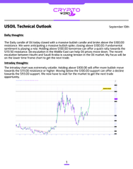 A USDI Technical Outlook report from September 12th with a 'Daily Insights' section and a price chart showing technical indicators.