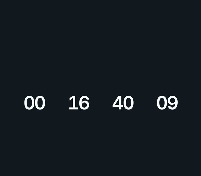 This image shows a countdown timer displaying "00 16 40 09," which is likely indicating the remaining time until the "motion" launch mentioned in the accompanying post. The numbers represent hours, minutes, seconds, and possibly milliseconds or a similar unit.