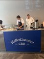 Two men prepare coffee at a "WalletConnect Club" station, reflecting the post's playful framing of WalletConnect's ecosystem developments—including $6.46B in weekly stablecoin flows, new TokenPocket support for WalletConnect Pay on Solana, and ongoing hiring.