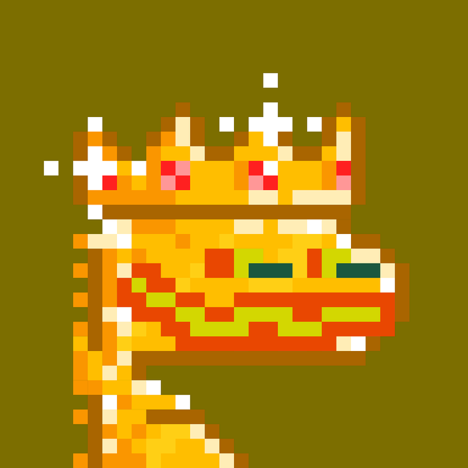 An 8-bit pixel art design on an olive green background, resembling a colorful burger or layered sandwich with sparkles on top.
