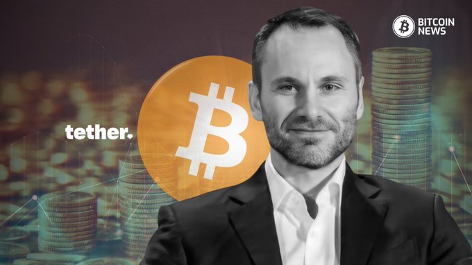 The image features a man in a suit alongside Bitcoin and Tether logos, with "BITCOIN NEWS" branding in the corner and stacks of coins in the background, visually accompanying a news report about Tether freezing nearly $550 million in USDT linked to Iran.