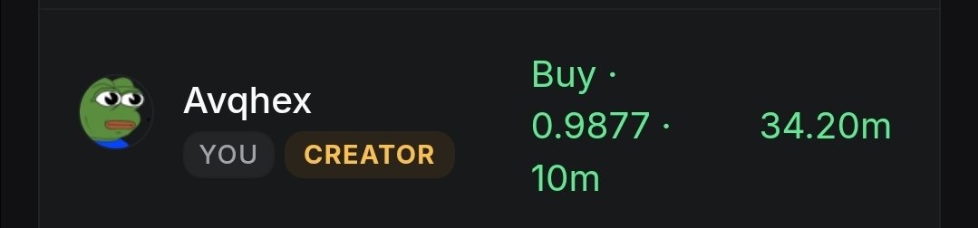 The image shows a Pump.fun token profile for "Avqhex" with a Pepe avatar, marked as "YOU" and "CREATOR," displaying a buy price of 0.9877 and market cap of 34.20m, tied to the post announcing "$SMOKES is live."