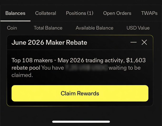 The image shows a screen displaying a text box containing information about a trading calculator, specifically an interest rebater for June 2016. The calculator claims to offer big short positions at US$1,106 per share, which appears to be a claim for a claimed reward from the trading calculator application. This indicates that the user may have already been credited with this claimed reward or is in the process of claiming it if they are not yet fully credited.