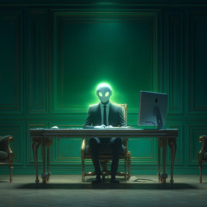 A glowing-eyed figure in a suit sits at an ornate desk with a computer, bathed in an eerie green light, symbolizing the enigmatic and turbulent AI-crypto market.

The image's surreal, glowing-eyed figure at a desk mirrors the mysterious and volatile nature of the AI-focused crypto funds mentioned in the post.