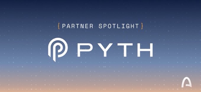 A digital graphic displays the text "{PARTNER SPOTLIGHT}" above the "PYTH" logo on a blue-to-pink gradient background.