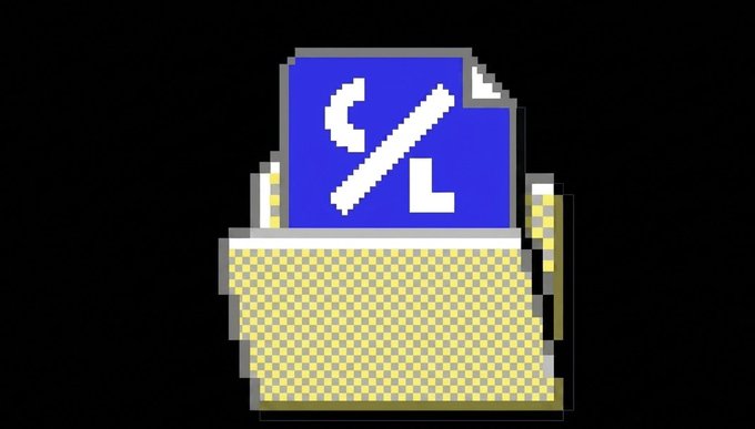 Pixel art icon of a folder with a blue document icon displaying a wrench and hammer symbol on top of a yellow folder against a black background.