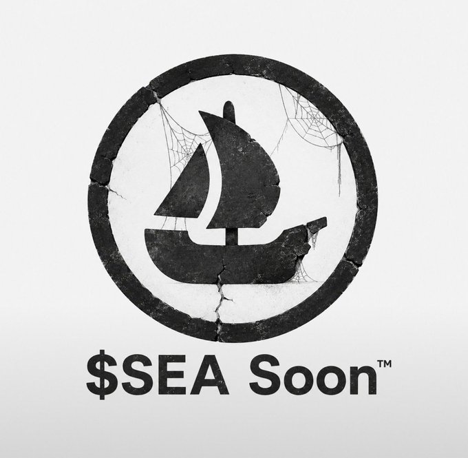 A weathered black circular logo featuring a sailboat with cobwebs on it appears above the text '$SEA Soon™'.