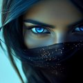The image features a close-up of a woman's face with striking blue eyes that are the main focus. The background appears to be a light blue color, which complements the woman's eye color. The photo has a grainy texture, giving it an artistic and vintage feel. The caption "QT Blue, Beige, and Gold" suggests that the image is related to a post about the harmonious blend of colors in the woman's eyes or her face.

The woman's gaze is directed towards the camera, creating a sense of connection with the viewer. Her dark hair adds depth to the overall composition, making it an eye-catching and memorable image.