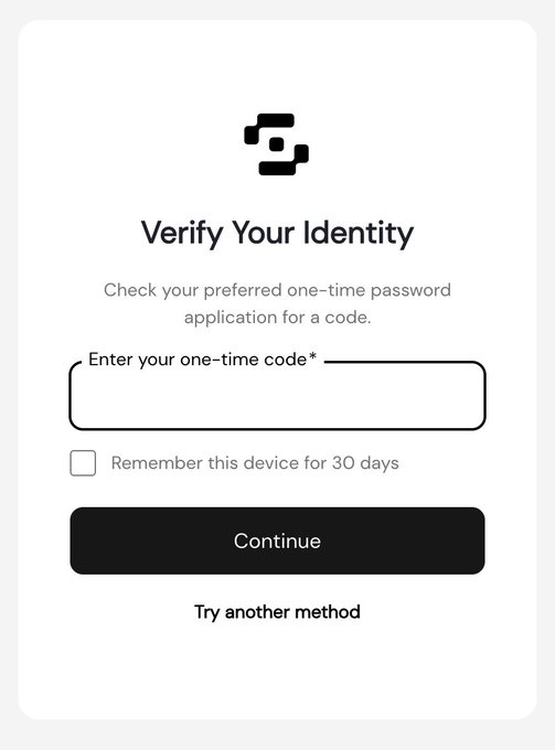 A login screen displays "Verify Your Identity" with instructions to enter a one-time password code from an authenticator app, along with a "Remember this device for 30 days" checkbox and a "Continue" button.