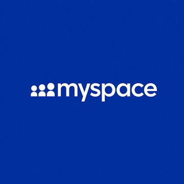 The image shows the MySpace logo, featuring three stylized figures next to the word "myspace" in lowercase white text on a blue background, serving as a visual reference for the post that playfully imagines a MySpace-style "Top 8" list featuring XRP Ledger (XRPL) community accounts.