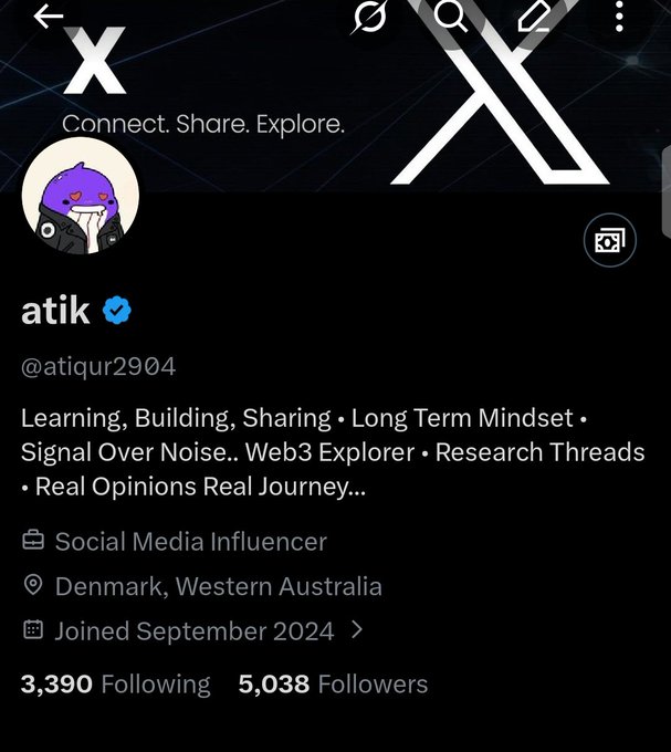The image shows a Twitter profile with a black background, featuring a white "X" logo at the top. The profile has a list of followers and mentions, including @XOOBNetwork, @Appreciators_IO, and @useTria. The post includes text about connecting, sharing, and exploring long-term mindset, along with a list of followers and mentions.
