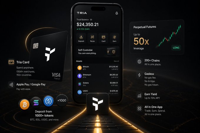 The image is a screenshot of an app's home screen, featuring various logos, icons, buttons, and text. There are at least four different types of currency icons displayed across the top area of the screen. A few cryptocurrency symbols can be seen among these icons, including Bitcoin (Bitcoin), Apple Pay (PayPal), and Tria Card (Tripi Card). The presence of multiple cryptocurrency symbols suggests that the app has been set up to manage and display various digital payment options. Additionally, there is text on the screen discussing different wallet options such as Tria Wallet, Bitcoin Wallet, or Litecoin wallet, which implies the user may have chosen one of these wallets for its features or benefits.
