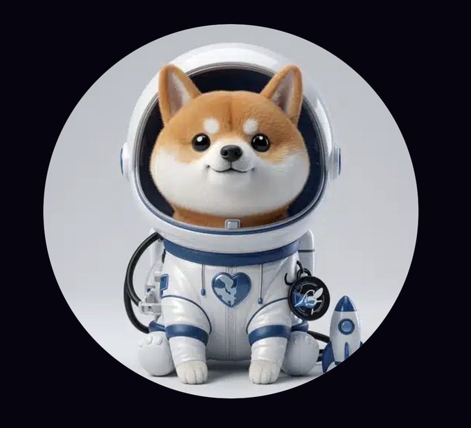 A cute Shiba Inu dog wearing a white astronaut suit with a helmet, accompanied by a small rocket ship. The image connects to the post's #justiceforAsteroid theme, depicting the "shib" mascot ready for his space ride alongside references to MarsCoin, SpaceX, and Elon Musk-related accounts.