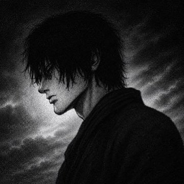 A dark, atmospheric black-and-white illustration shows a brooding young man with shaggy black hair in profile, set against a stormy cloudy sky. The moody, anonymous artwork visually represents candidate "Viktor" from the community vote for the next Global Community Lead at @ton_blockchain, evoking a serious and contemplative tone fitting a leadership selection.